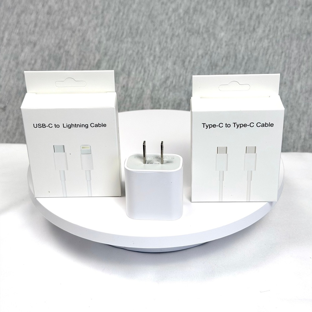 Generic 20W USB-C Power Adapter & 2 Cable Bundle New White Fast Charging Set